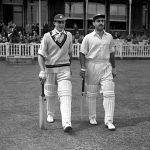 Allan Rae (l) and Jeffrey Stollmeyer (r) make their way to the crease to open the innings for the West Indies (Photo by S&G/PA Images via Getty Images)