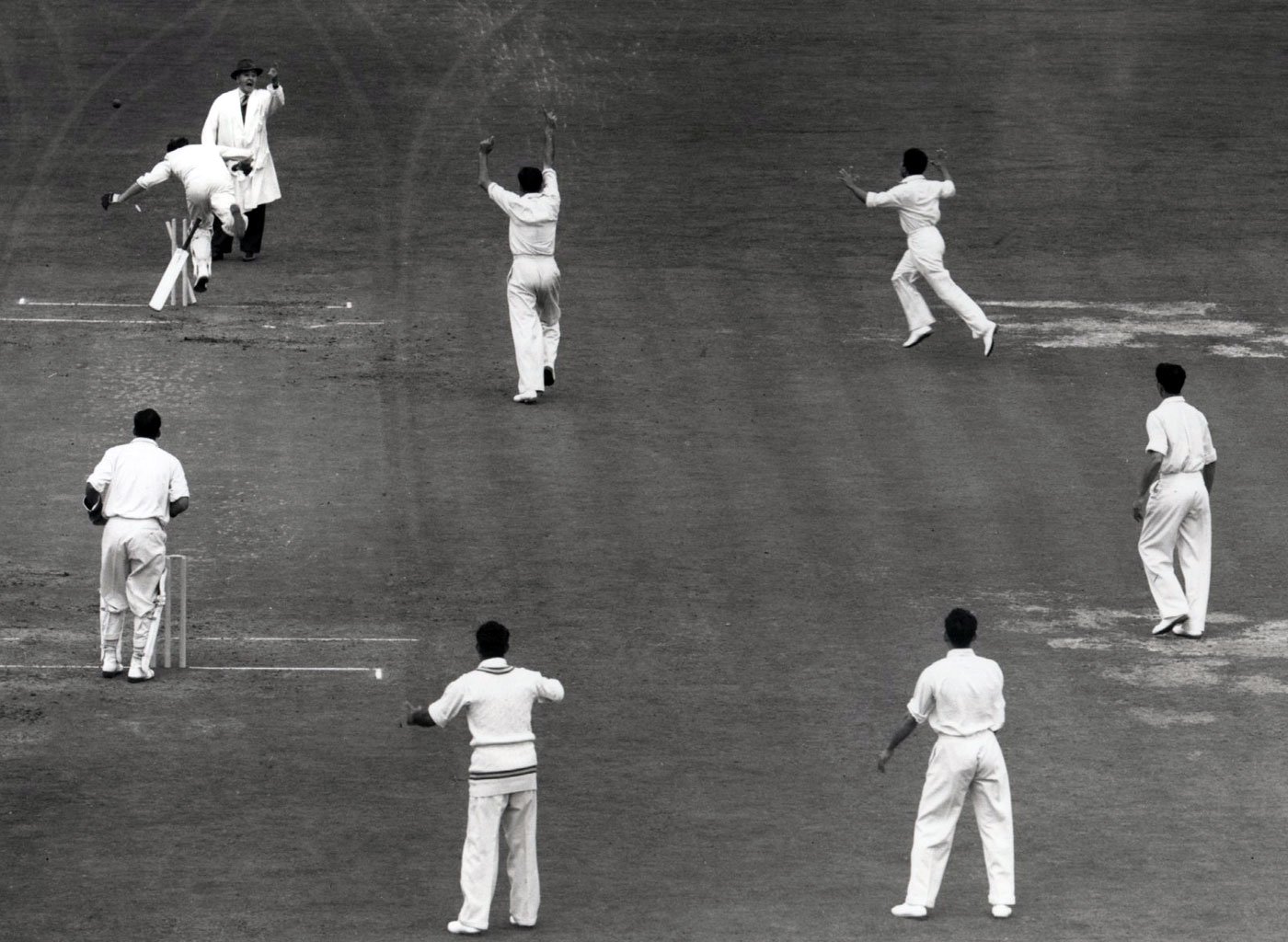 <span style="font-size: 14pt;">Hanif Mohammad runs out the last man Jim McConnon to give Pakistan a 24-run win at The Oval in 1954.</span>