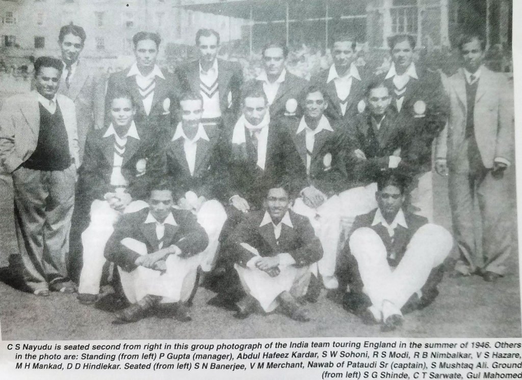 CS Nayudu among the Indian Team Tour of England in 1946