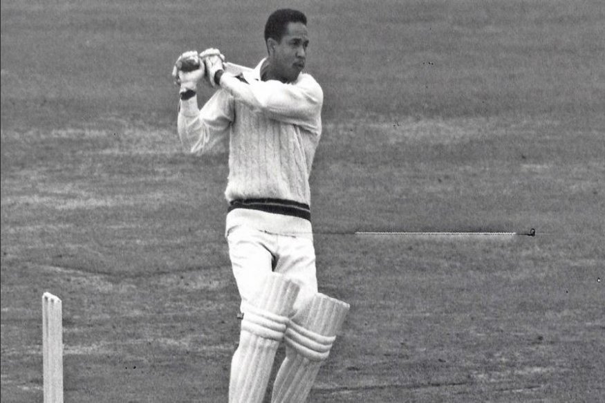 West Indies great Sir Garry Sobers minimal foot movement, great follow-through, the ball ricocheting off the boundary boards as not a man moved.