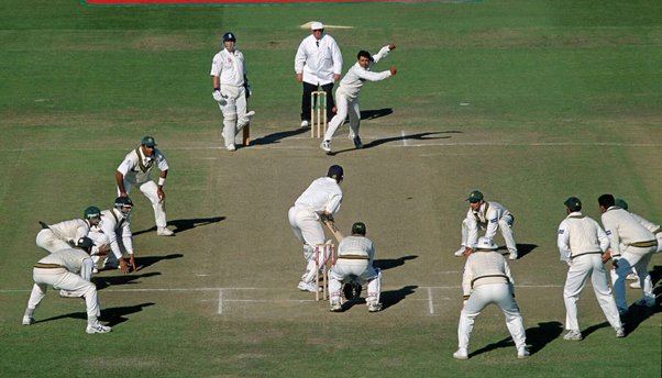 Saqlain Mushtaq tries to spin him out during Pakistan’s successful tour of England in 2001.