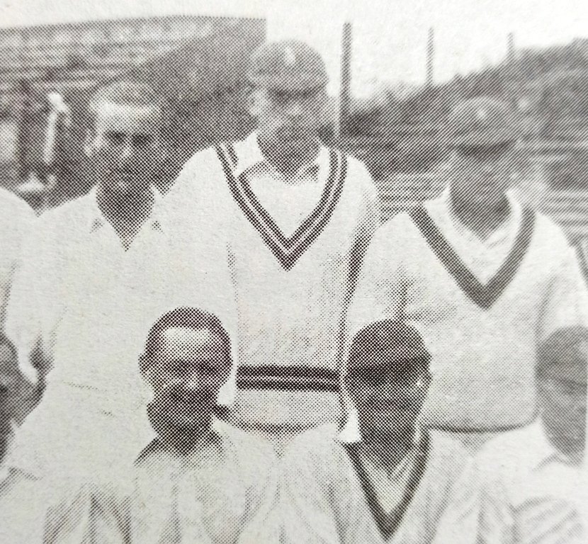 Alf Gover center in back row on his Test debut against India at Manchester 1946.