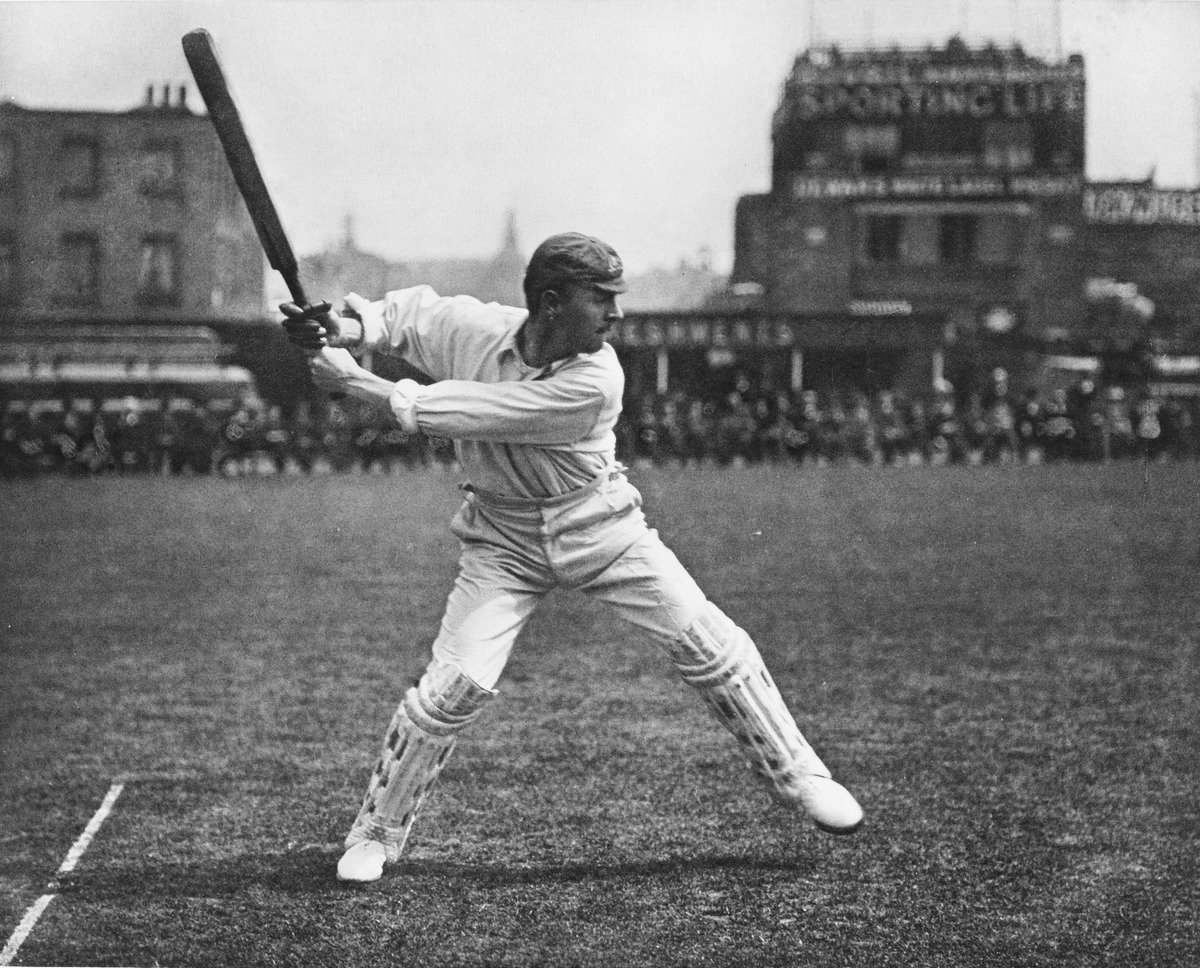 Jumping out for a straight drive George Beldam, c. 1905 – arguably the most famous photograph in the history of cricket