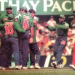 Pakistan was the winners of Carlton & United Series at MCG in Jan 2997. The picture shows a very crucial moment in the second of the best-of-three finals.