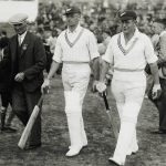 New Zealand opening batsmen, WA (Walter Arnold) Hadlee, and JL (John Lambert) Kerr, seen here walking out to bat at the Scarborough Cricket Festival in 1937