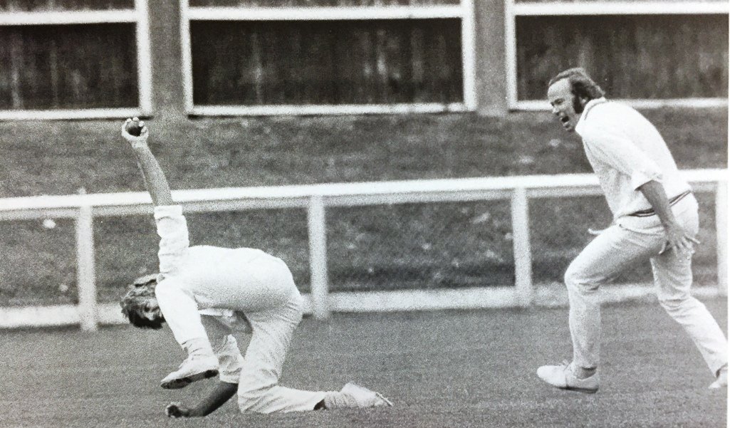 Geoff Howarth at gully to secure New Zealand's first Test win against England at Basin Reserve in 1978 - Robert Anderson celebrates as well - the bowler, inevitably, was Sir Paddles whose match haul was the symmetrical 10 for 100