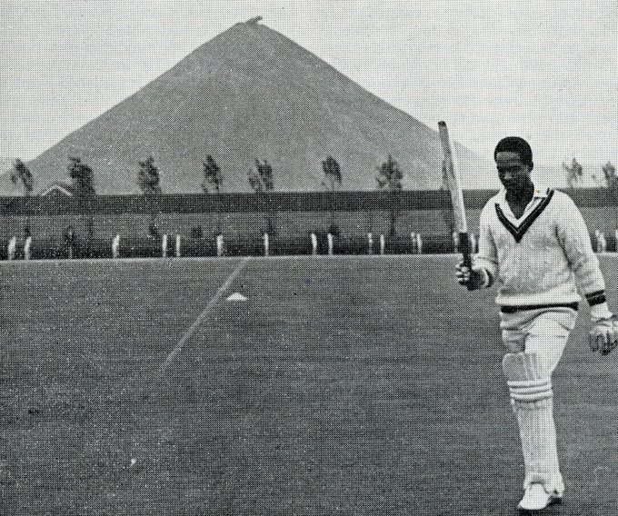 Garry Sobers takes the plaudits after batting for Norton Stoke in the Staffordshire League in 1964. In all three seasons he was at the club they won the title. In the background is a massive spoil tip belonging to Norton (Ford Green) Colliery