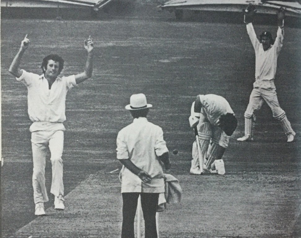 John Snow after castling Rod Marsh at Headingley in 1975 in the match left drawn after the pitch was vandalised when a fascinating final day beckoned - George Davis certainly wasn't innocent