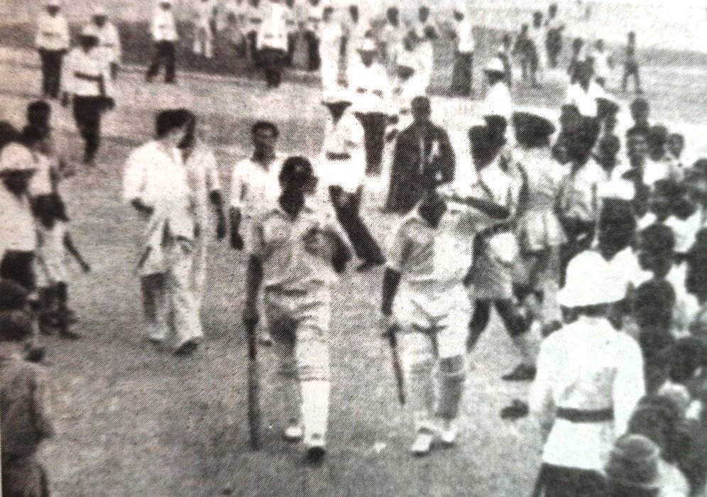 Cyril Clairmonte Depeiaza and Denis Atkinson return for a lunch break during their world record partnership