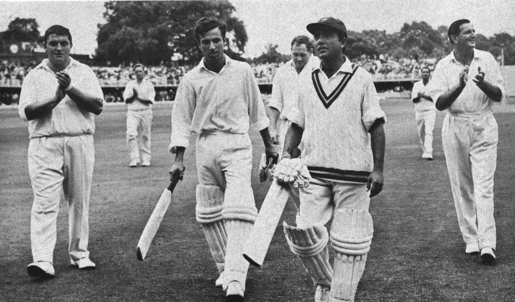 The two saviours of Pakistan’s innings— Asif Iqbal (left) and Hanif Mohammed coming in to tea on the third day.