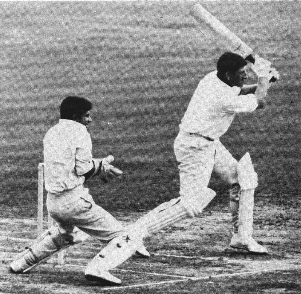 England Ken Barrington drives Intikhab Alam during his century in a Test at Lords 1967 against Pakistan. Wicket Keeper Wasim Bari watching the ball closely. 