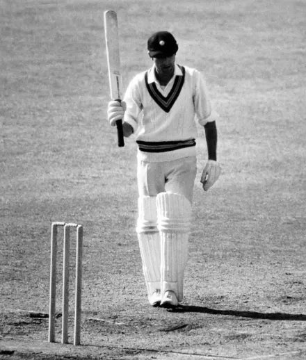 Mansur Ali Khan Tiger Pataudi raises his bat vs England at Headlingey 1967