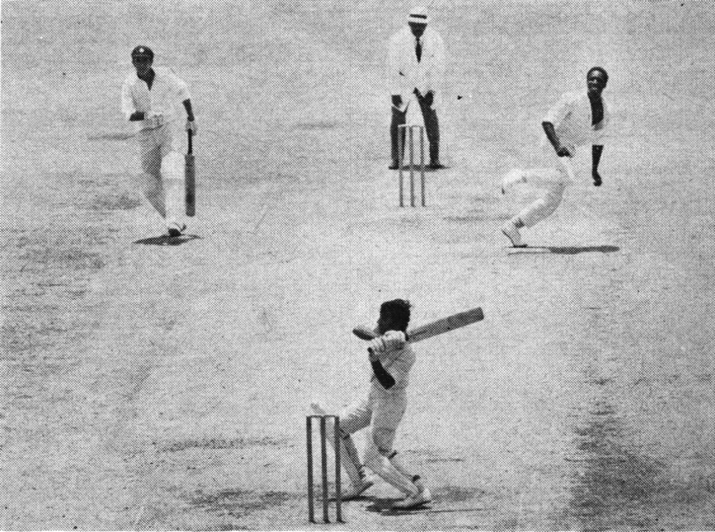 Sunil Gavaskar hooks Uton Dowe in the fourth 1970-71 West Indies V India Test, Bridgetown, likely during the second innings when he scored an unbeaten 117.