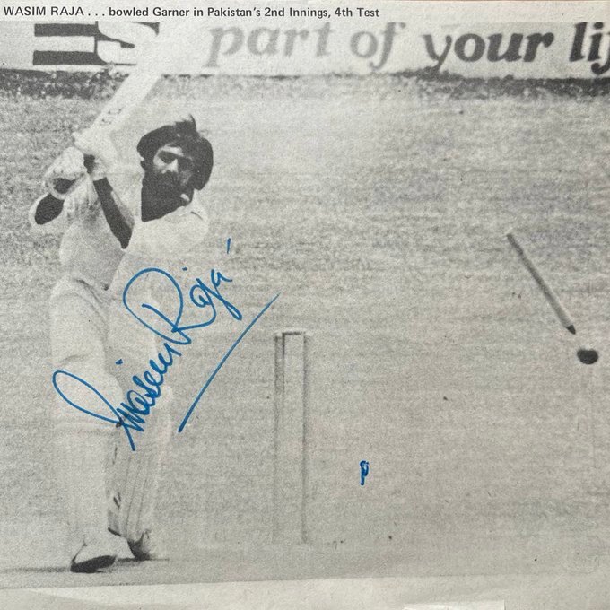 Wasim Raja Bowled Joel Garner, West Indies v Pakistan, Port of Spain April 1977. Pakistan won by 90 runs helped by this 2nd innings top score of 70 by Wasim, and a 1st innings century by Mushtaq Mohammad