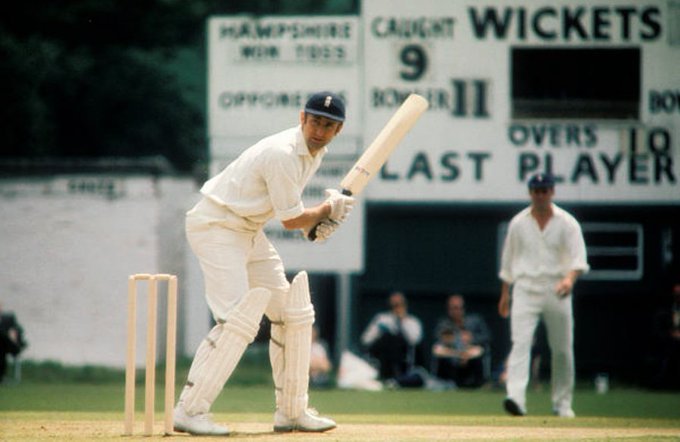 Ted Dexter batting for the International Cavaliers against Hampshire at Southampton, 27th May 1970. Dexter was a regular for the Cavaliers from 1965 to 1970; after they ceased he returned to play two seasons of one-day cricket for Sussex