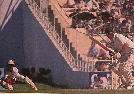 India v Zimbabwe Match at Ahmadabad 1987 Reliance World Cup. Andy Pycroft, who made sizeable scores in the earlier matches, falls, more taking a fine catch off Chetan Sharma.