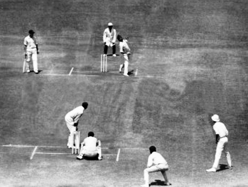 Bishan Bedi bowled India to victory over New Zealand this day in 1969 at the Brabourne Stadium, Bombay with a magical spell of 30.5-16-42-6. Here he bowls to Kiwis captain, Graham Dowling who played a lone hand of 36 not out.