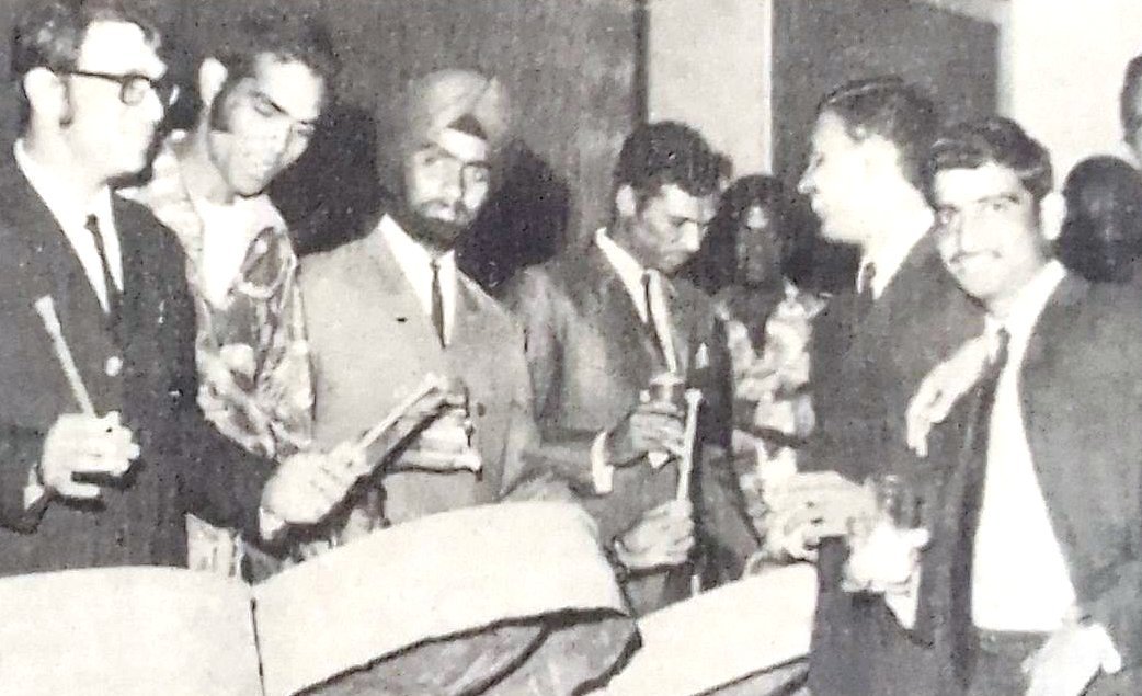 Vishwanath participating with other Indian cricketers in the victory celebrations against West Indies at Port of Spain in 1971