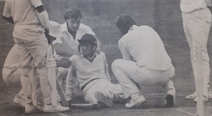 Sidath Wettimuny from scoring during the Lords Test 1984 by keeping him down. The Lankan opener made 190 despite cramps.