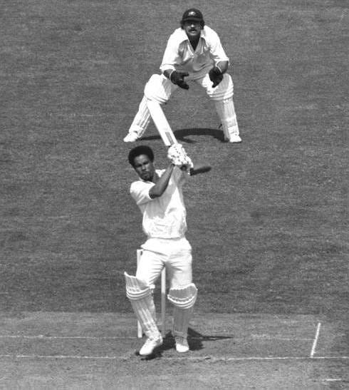 Keith Boyce driving a ball from Australian fast bowler Jeff Thompson as he helped West Indies to reach 291 for eight off their 60 overs in the Prudential World Cup final at Lord's