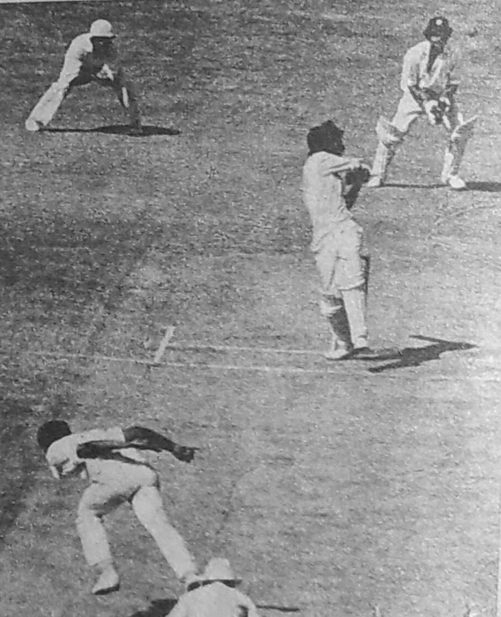 Anshuman Gaekwad hooks Keith Boyce in style, Madras, January 1975. Gaekwad scored 80 which many rate as his best Test innings.