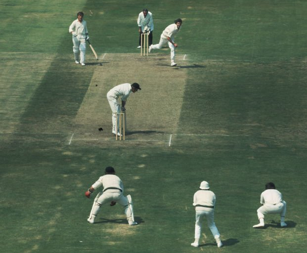 Mike Smith digging out a Dennis Lillee yorker in the 3rd Ashes Test of 1972 at Nottingham_
