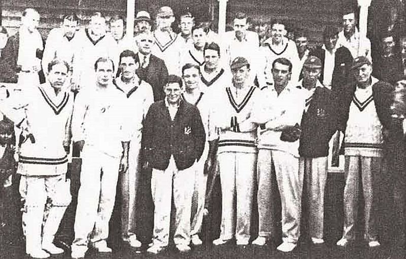 FOREST OF DEAN AND GLOUCESTERSHIRE CRICKET TEAM 1934 B/R S.Adams, A. Dunsford, T, Powell, H.O'Connell, R.Sinfield, H. Benfield, J.James, E. Hiram, J.Saunders, C. Dowle, A, Robbins, W. Hudson. F/R D.Acre, D.Page, T.Goddard, D.Stephens, W. Eanmond, C. Barnett, M.Cranfield, G. Parker, B. Neale, C. Parker.