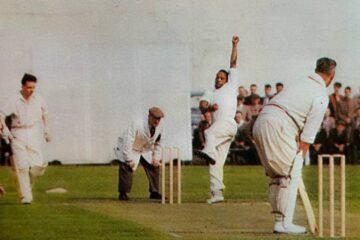 Roy Gilchrist bowling for Lowerhouse in the Lancashire League in 1964. After his Test career was effectively ended by his volatile temper