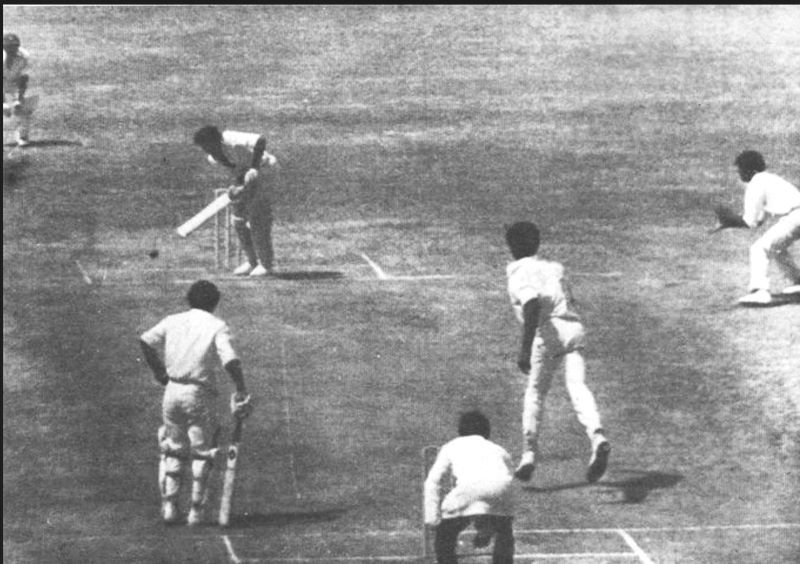 Anshuman Gakewad batting against Michael Holding at Jamaica