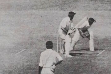 One more Solkar victim, Nari Contractor falling to a one-handed catch at gully.