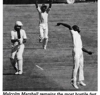 Malcom Marshall bowling to Mohsin Khan 1986