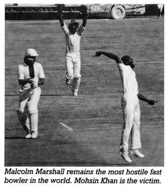 Malcom Marshall bowling to Mohsin Khan 1986