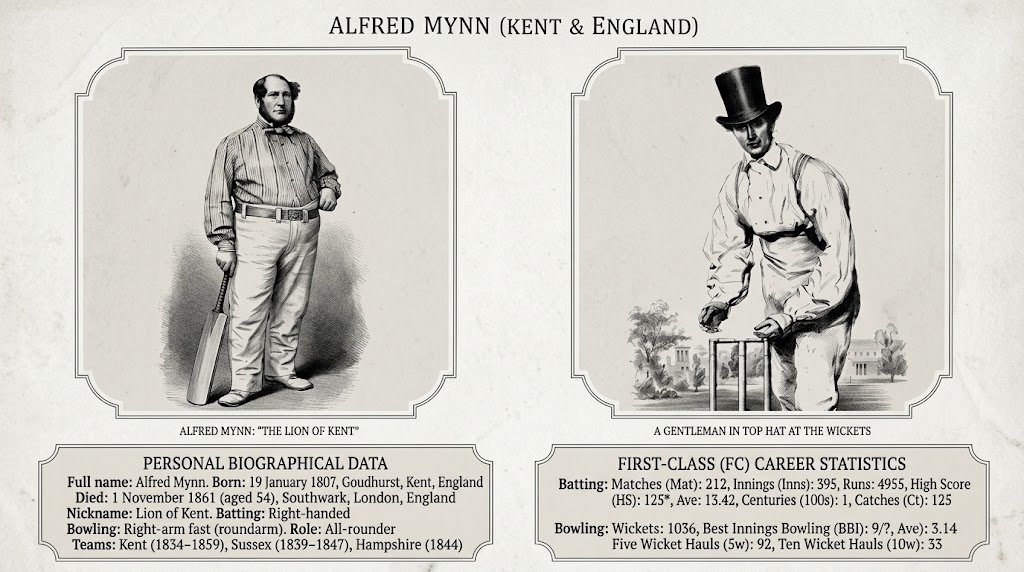 Alfred Mynn (1807–1861): The Lion of Kent Who Revolutionized English Cricket